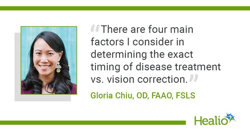 “There are four main factors I consider in determining the exact timing of disease treatment vs. vision correction.” Gloria Chiu, OD, FAAO, FSLS