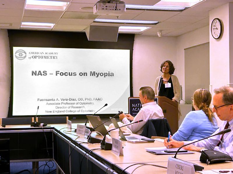 Vera-Diaz speaking on behalf of the American Academy of Optometry at the first meeting of the Committee on Focus on Myopia