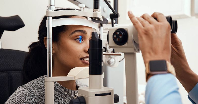 woman getting eye exam