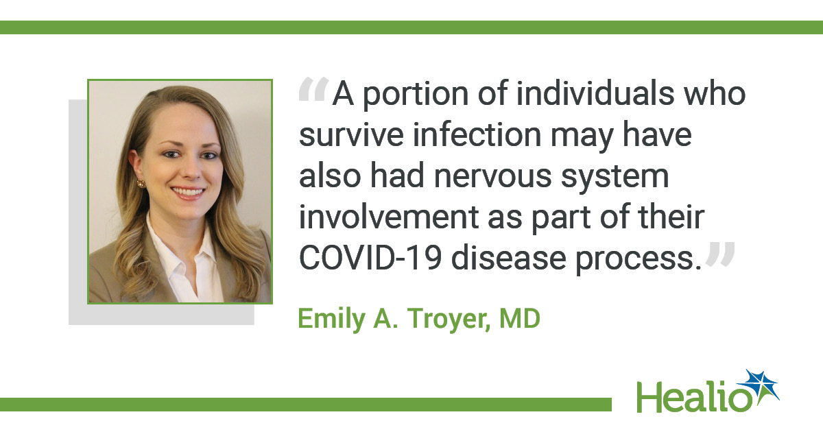 infographic showing study author Emily Troyer with quote about COVID-19 survivors