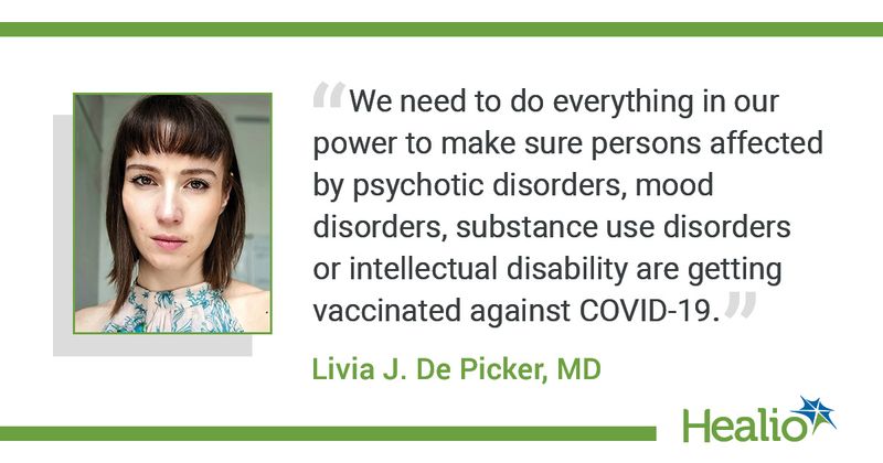 infographic with De Picker quote about importance of vaccination for those with mental disorders