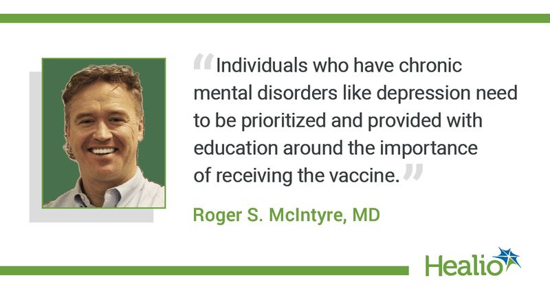 infographic with McIntyre quote about individuals with mental disorders needing to be prioritized for COVID-19 vaccine