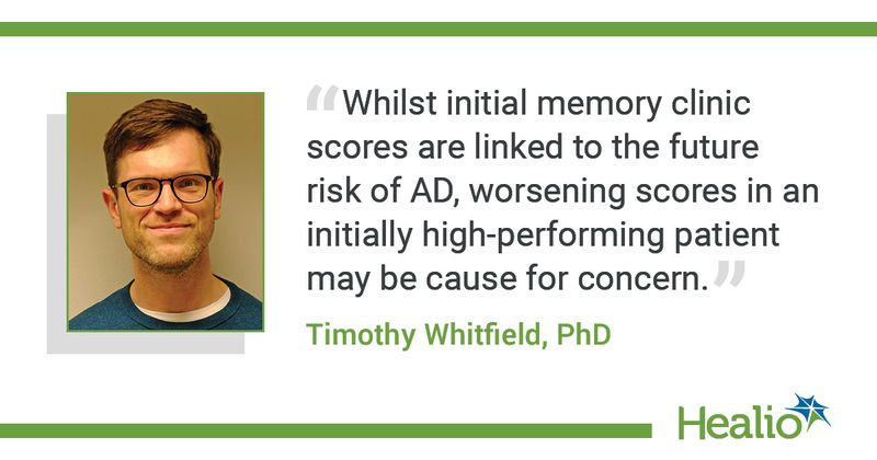 “Whilst initial memory clinic scores are linked to the future risk of AD, worsening scores in an initially high-performing patient may be cause for concern.” Timothy Whitfield, PhD