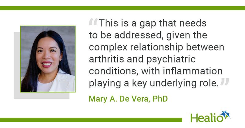 "This is a gap that needs to be addressed, given the complex relationship between arthritis and psychiatric conditions, with inflammation playing a key underlying role," Mary A. De Vera, PhD, said.