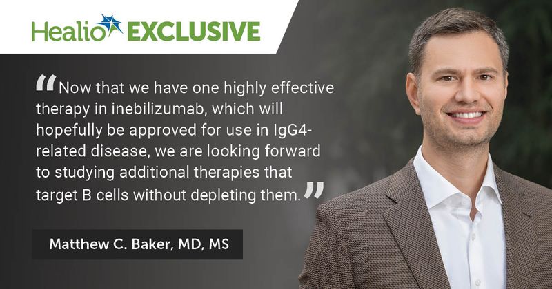 "Now that we have one highly effective therapy in inebilizumab, which will hopefully be approved for use in IgG4-related disease, we are looking forward to studying additional therapies that target B cells without depleting them," Matthew C. Baker, MD, MS, said.