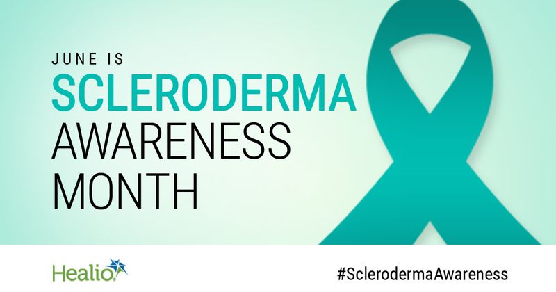 Scleroderma awareness banner with a teal awareness ribbon