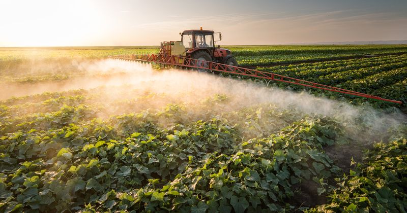 Farmer pulling sprayer_243850982