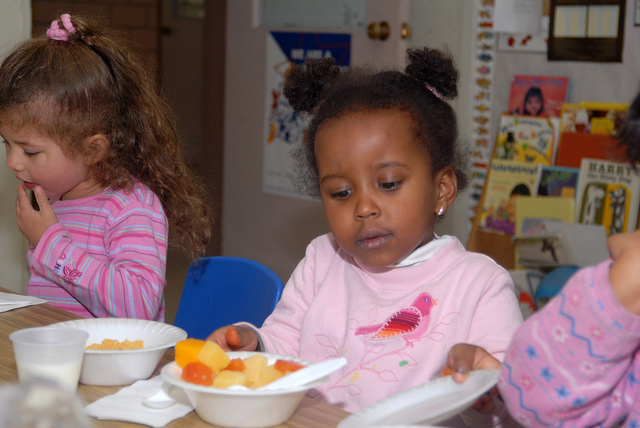 Child with healthy food