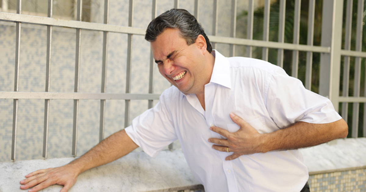 Middle aged white man having chest pain