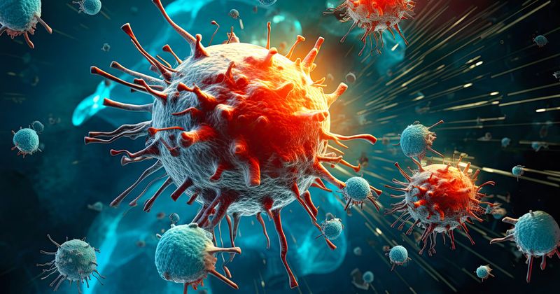 Stock image showing immunotherapy attacking a tumor