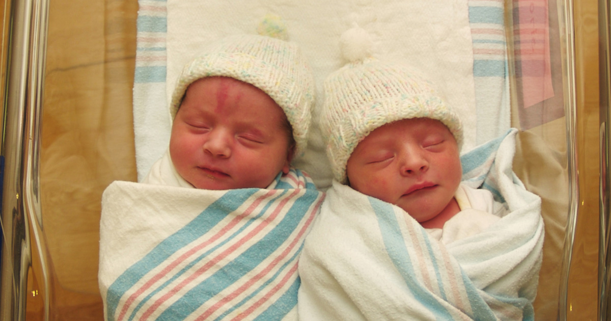 Photo of newborn twins in hospital