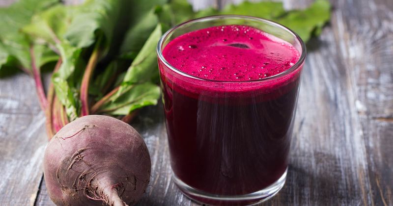 Beet juice in a glass.