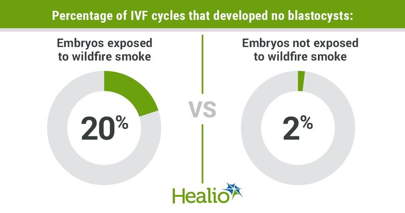 Data derived from Kornfield MS, et al. Unhealthy air quality secondary to wildfires is associated with lower blastocyst yield from in vitro fertilization. Presented at: ASRM Scientific Congress & Expo; Oct. 22-26, 2022; Anaheim, California.