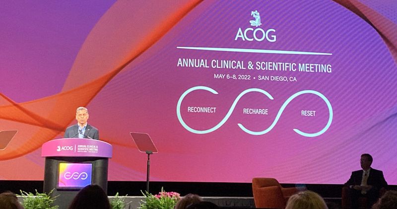 HHS Secretary Xavier Becerra addressed attendees at the ACOG Clinical & Scientific Meeting about the upcoming Supreme Court decision regarding abortion rights. Source: Rebecca Forand 