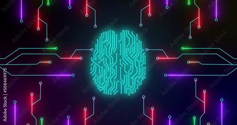 Animate rendering of the brain, its connective tissue as electronic wiring